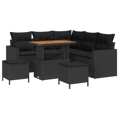Set Divano da Giardino 9 pz 6-Numero di posti Nero polyrattan