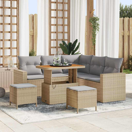 Set Divano da Giardino 9 pcs Beige e Grigio Chiaro polyrattan