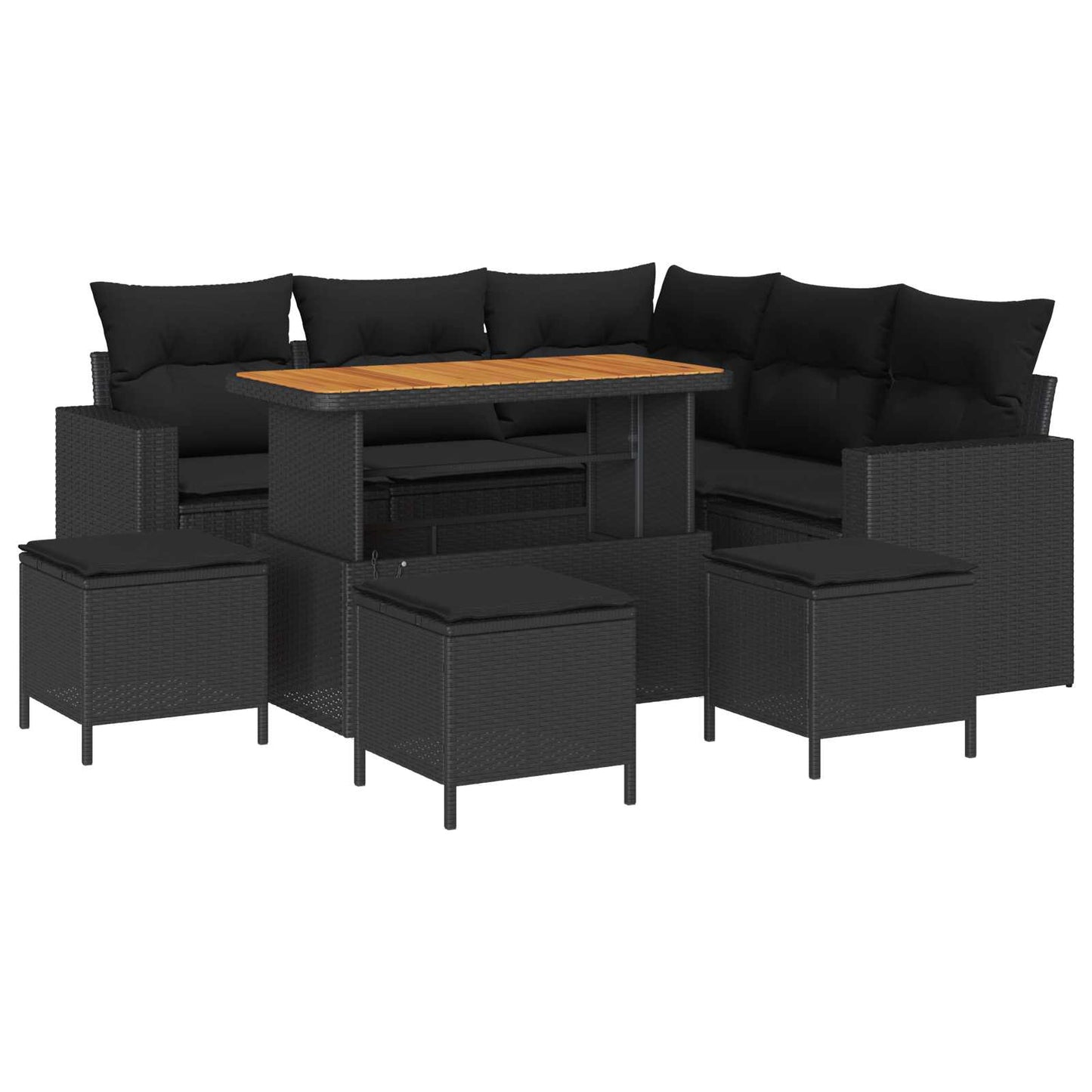 Set Divano da Giardino 10 pz 7-Numero di posti Nero polyrattan