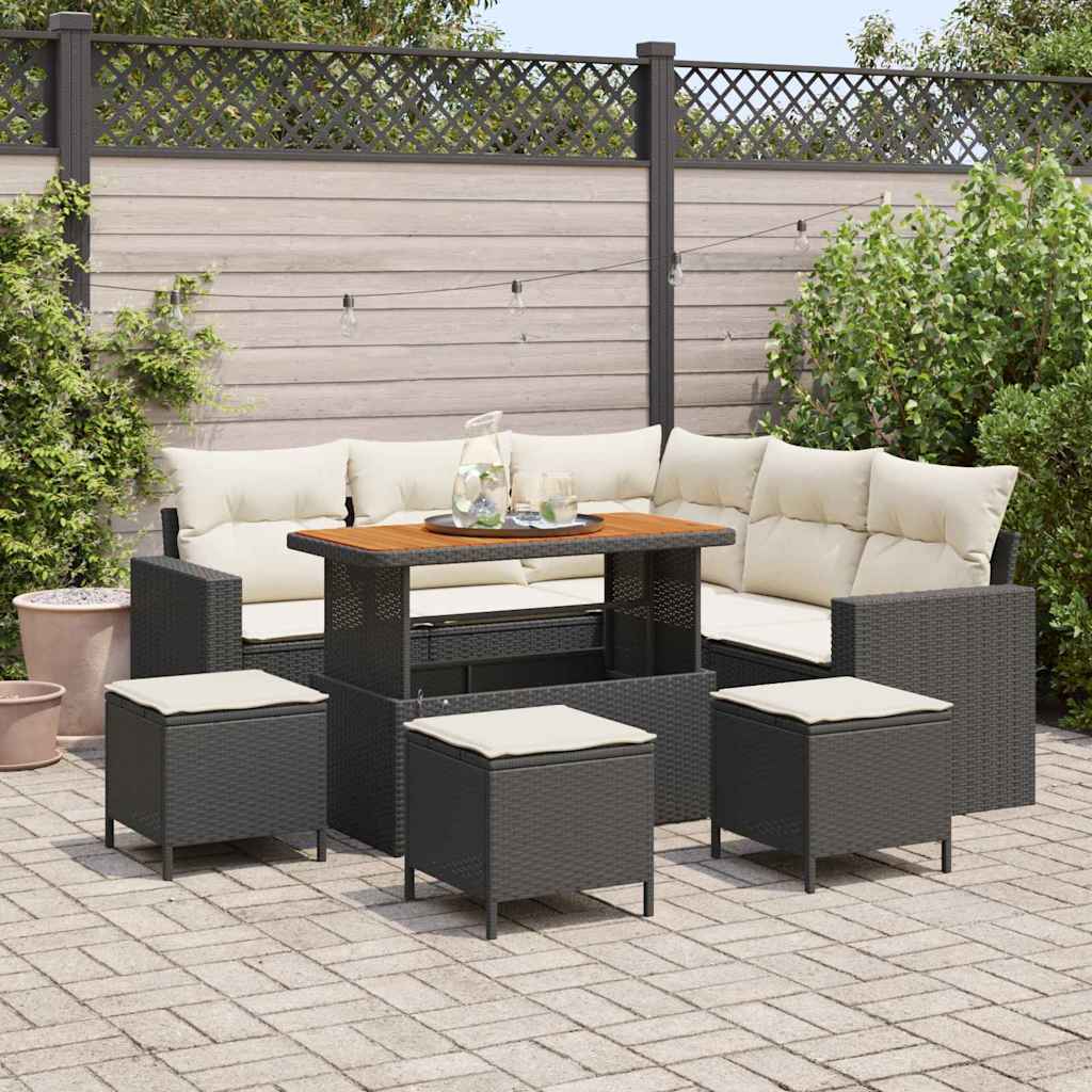 Set Divano da Giardino 10 pcs Nero e Crema polyrattan | homemem39