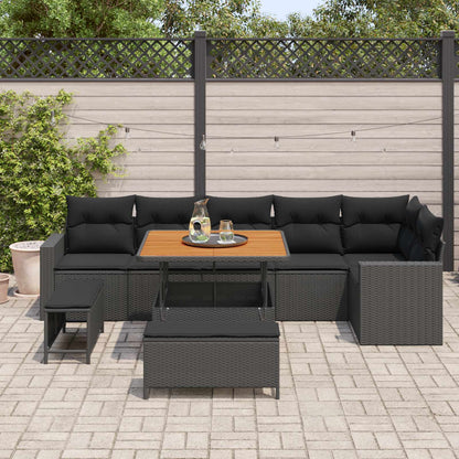 Set Divano da Giardino 11 pz 9-Numero di posti Nero polyrattan