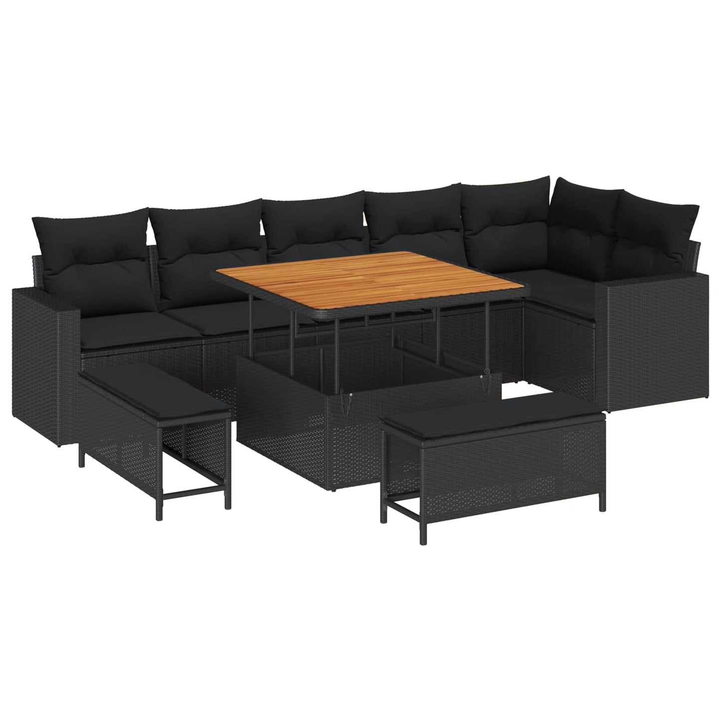 Set Divano da Giardino 11 pz 9-Numero di posti Nero polyrattan