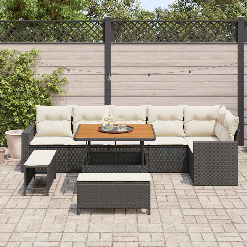 Set Divano da Giardino 11 pcs Nero e Crema polyrattan | homemem39