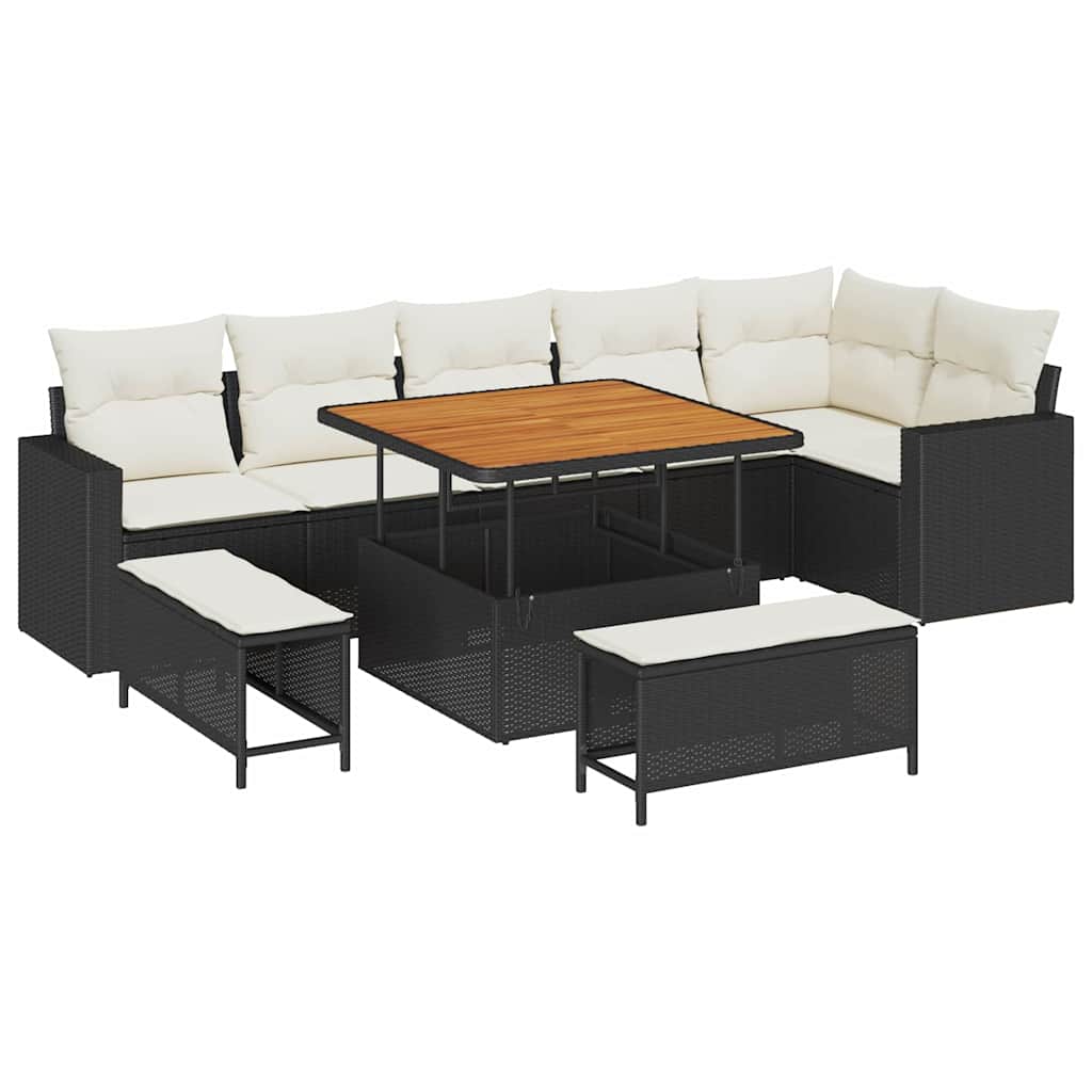 Set Divano da Giardino 11 pcs Nero e Crema polyrattan | homemem39