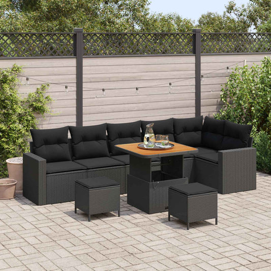 Set Divano da Giardino con cuscino 11 pcs Nero polyrattan