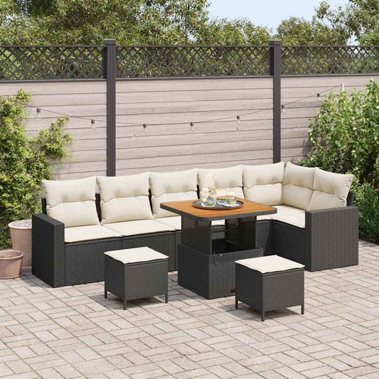 Set Divano da Giardino 11 pcs Nero e Crema polyrattan