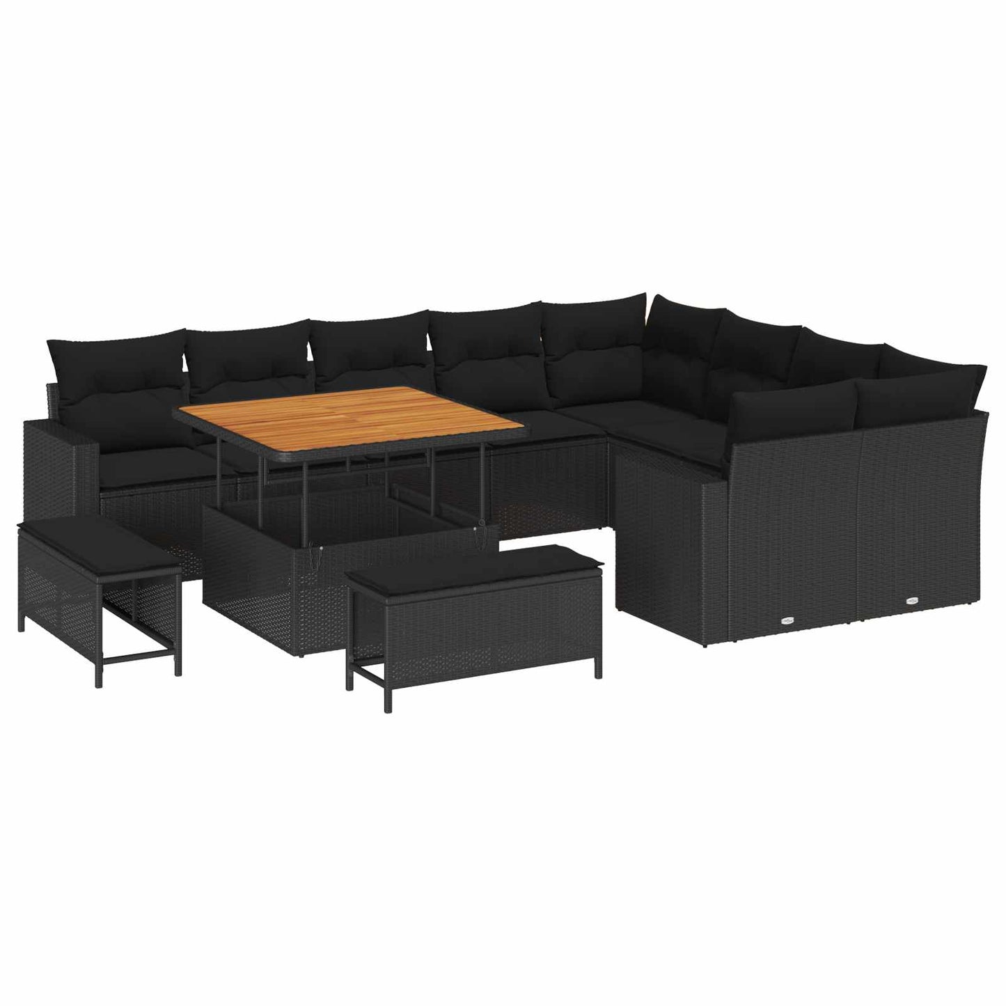 Set Divano da Giardino con cuscino 13 pcs Nero polyrattan | homemem39