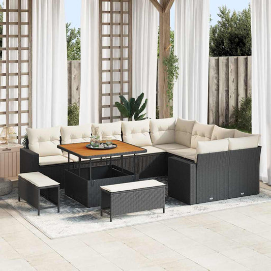 Set Divano da Giardino 13 pcs Nero e Crema polyrattan