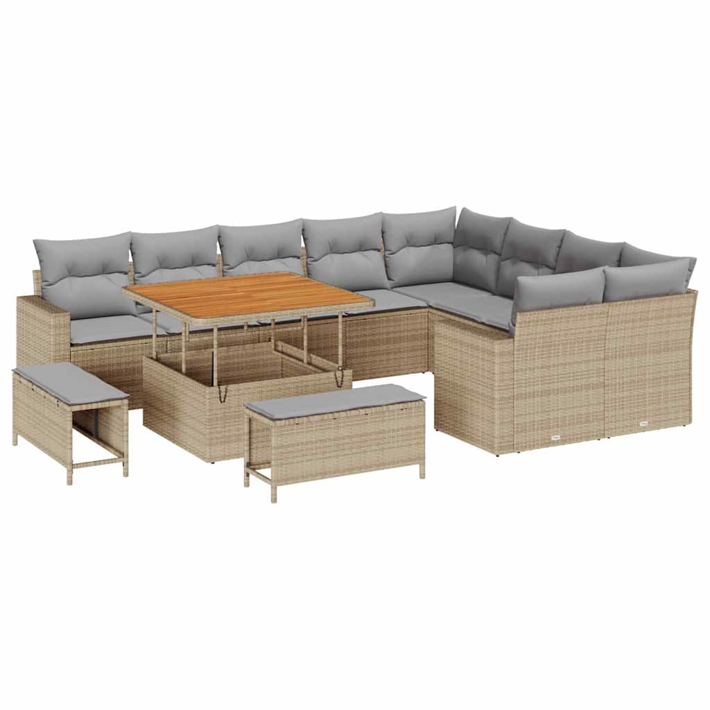 Set Divano da Giardino 13 pcs Beige e Grigio Chiaro polyrattan | homemem39