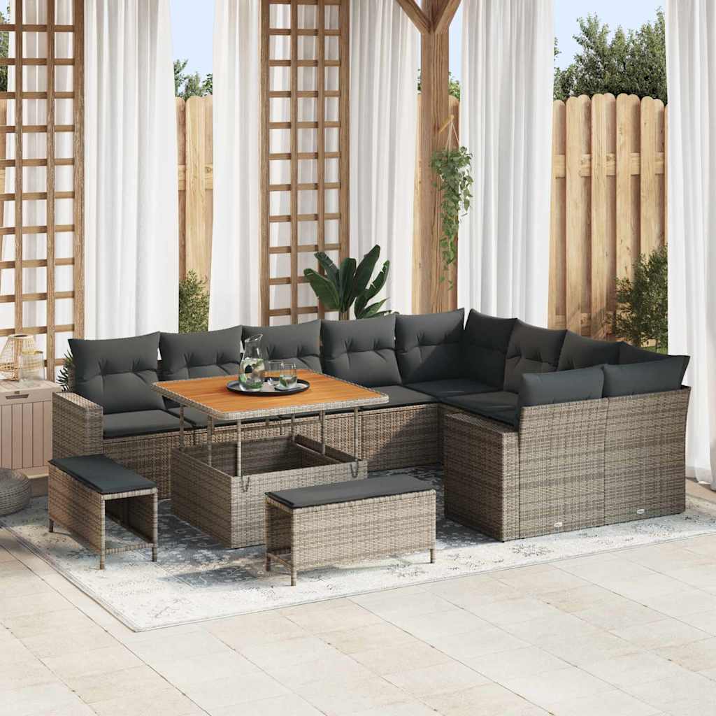Set Divano da Giardino con cuscino 13 pcs Grigio polyrattan | homemem39