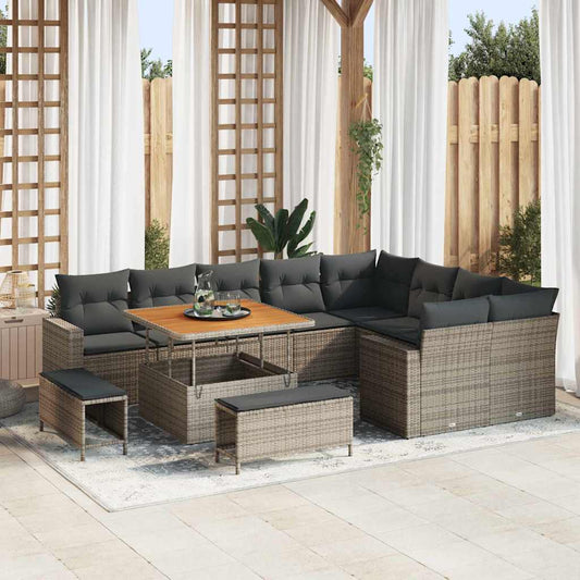 Set Divano da Giardino con cuscino 13 pcs Grigio polyrattan