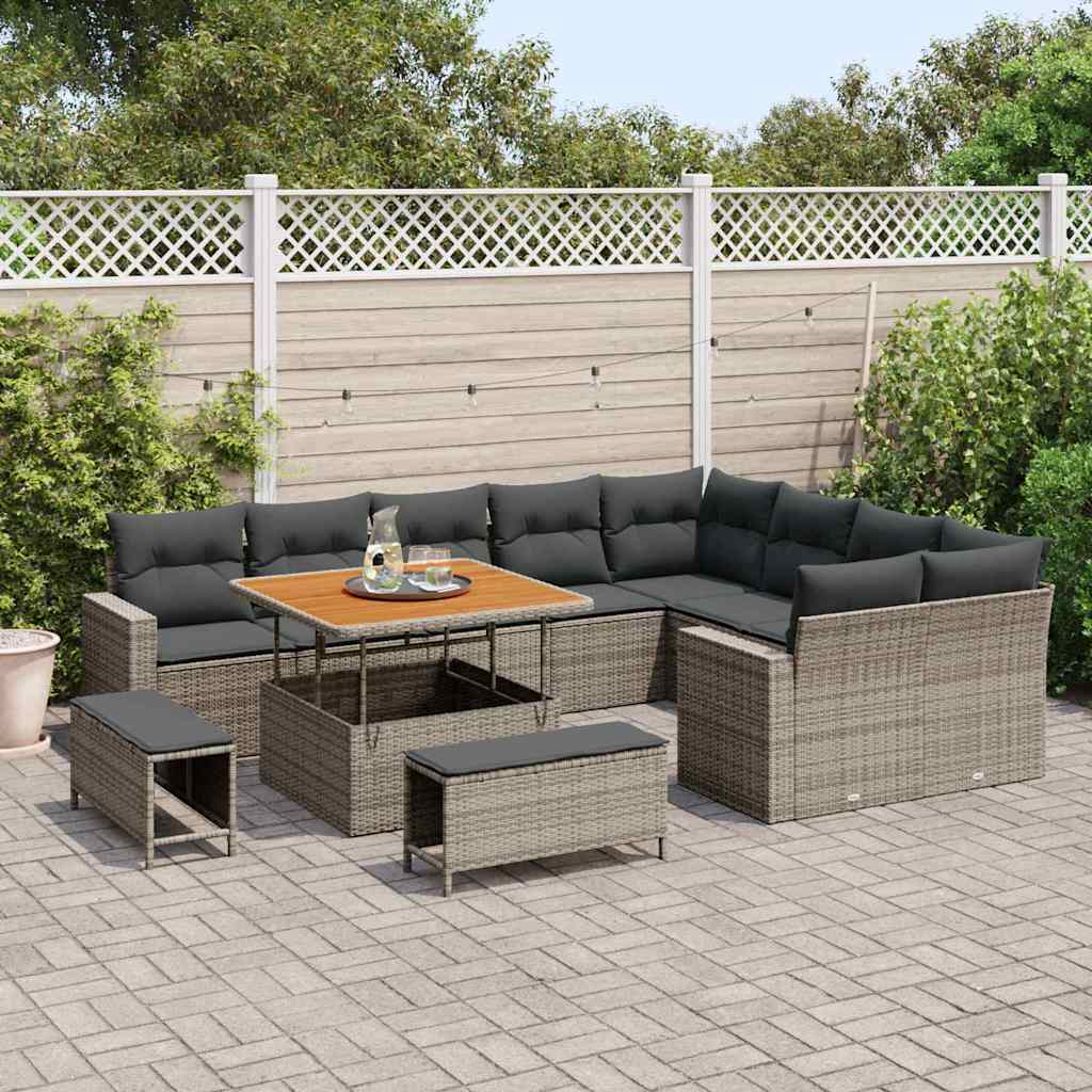 Set Divano da Giardino con cuscino 13 pcs Grigio polyrattan | homemem39