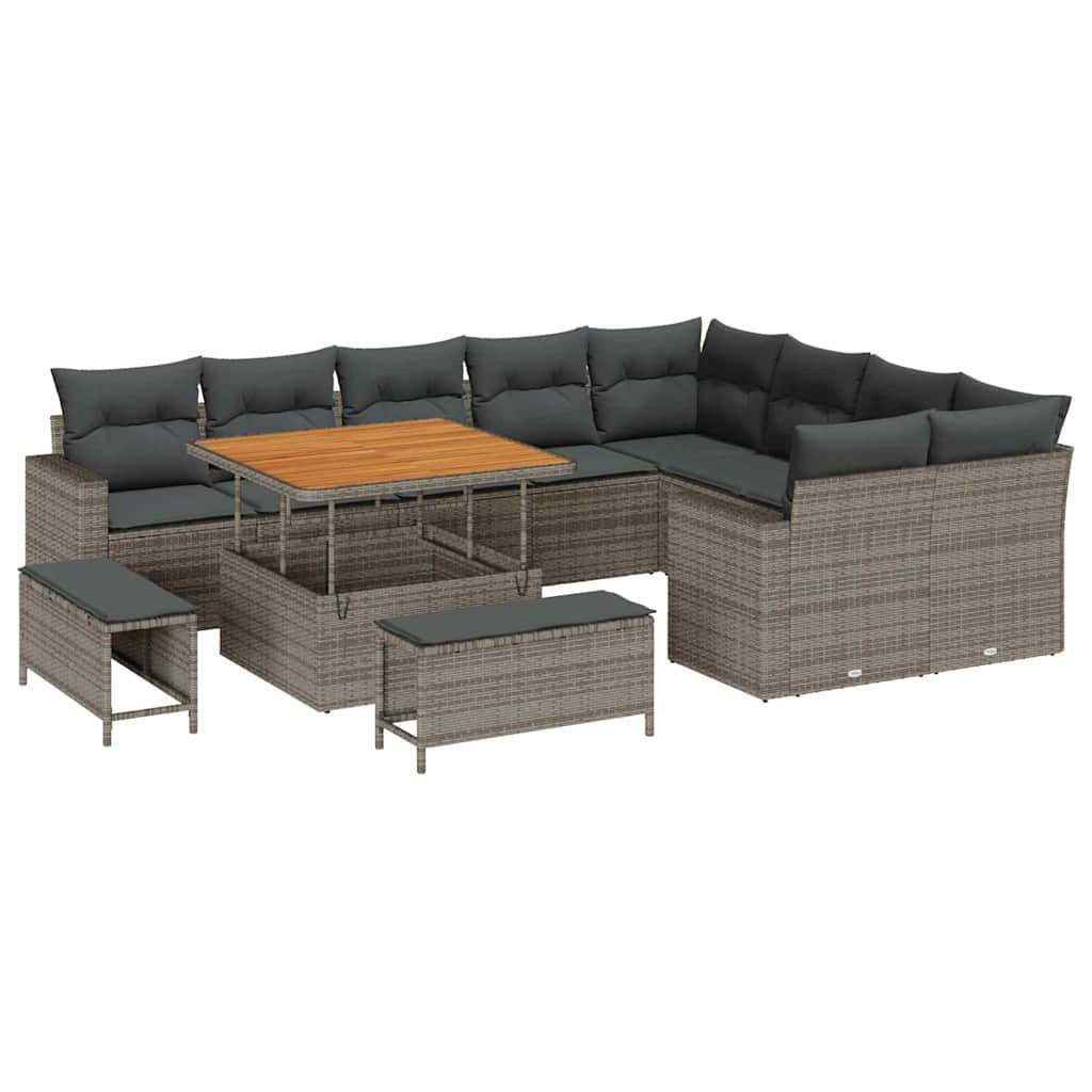 Set Divano da Giardino con cuscino 13 pcs Grigio polyrattan | homemem39