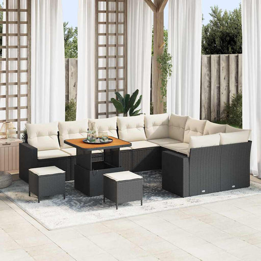 Set Divano da Giardino 13 pcs Nero e Crema polyrattan