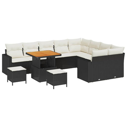 Set Divano da Giardino 13 pcs Nero e Crema polyrattan | homemem39