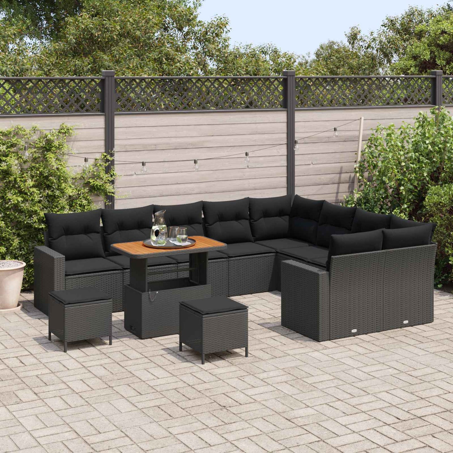 Set Divano da Giardino con cuscino 13 pcs Nero polyrattan | homemem39