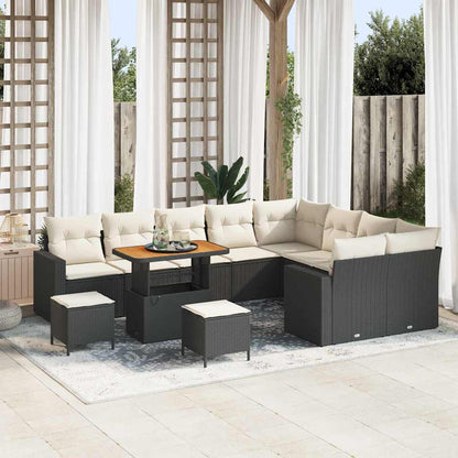 Set Divano da Giardino 13 pcs Nero e Crema polyrattan | homemem39