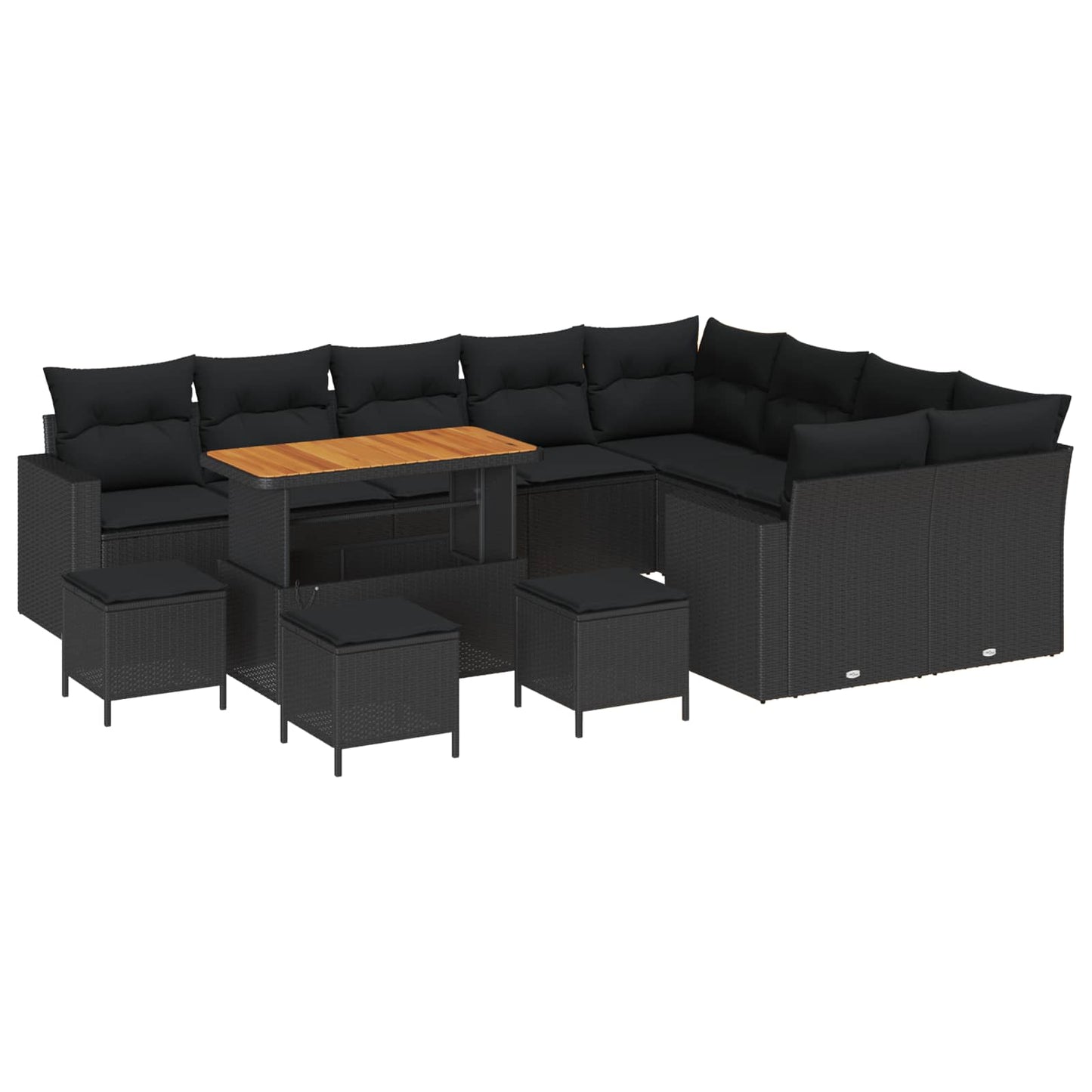 Set Divano da Giardino 14 pz 11-Numero di posti Nero polyrattan