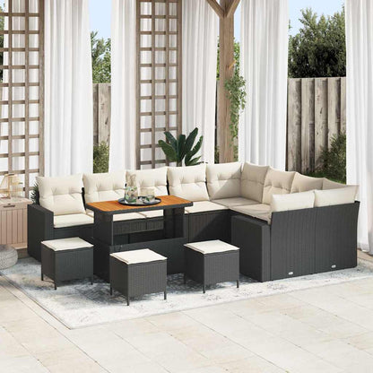 Set Divano da Giardino 14 pcs Nero e Crema polyrattan | homemem39