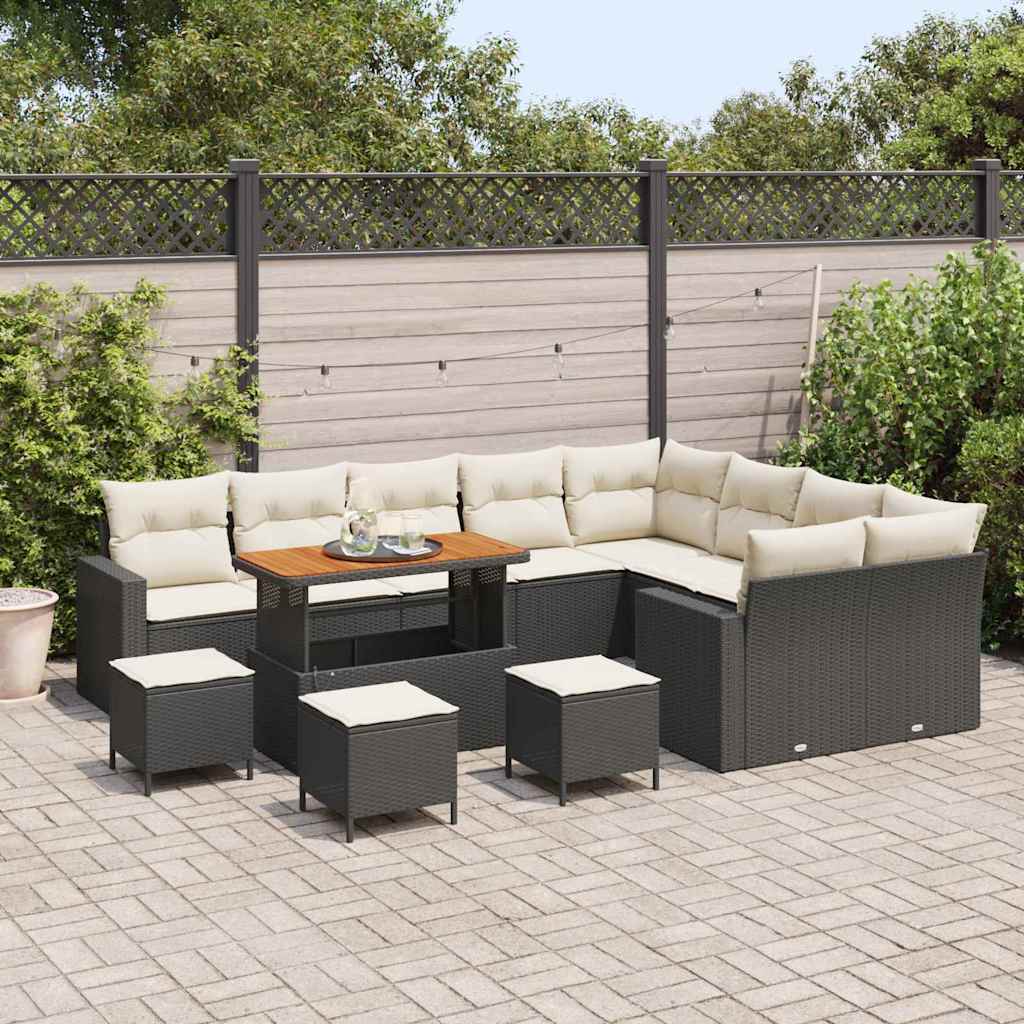 Set Divano da Giardino 14 pcs Nero e Crema polyrattan | homemem39