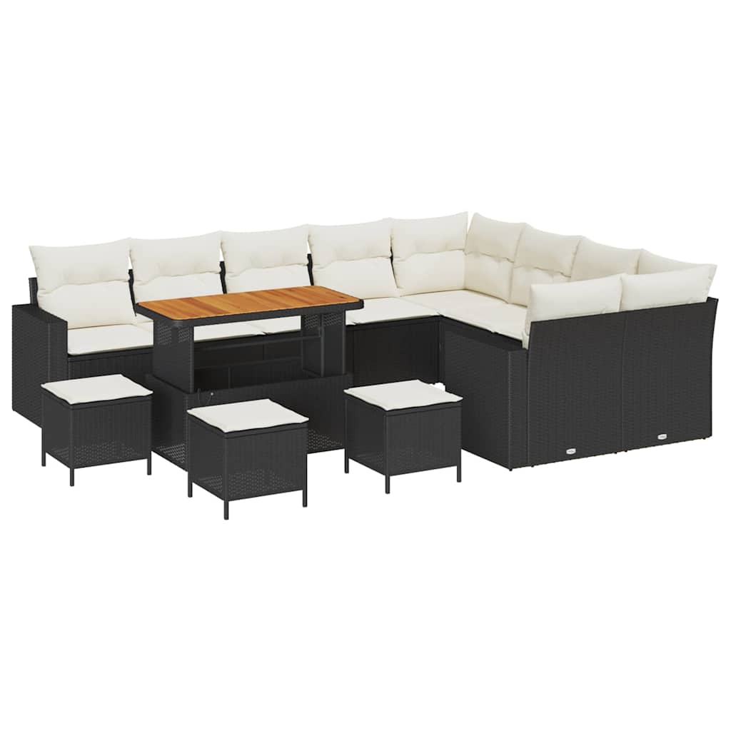 Set Divano da Giardino 14 pcs Nero e Crema polyrattan | homemem39