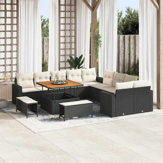 Set Divano da Giardino 17 pcs Nero e Crema polyrattan