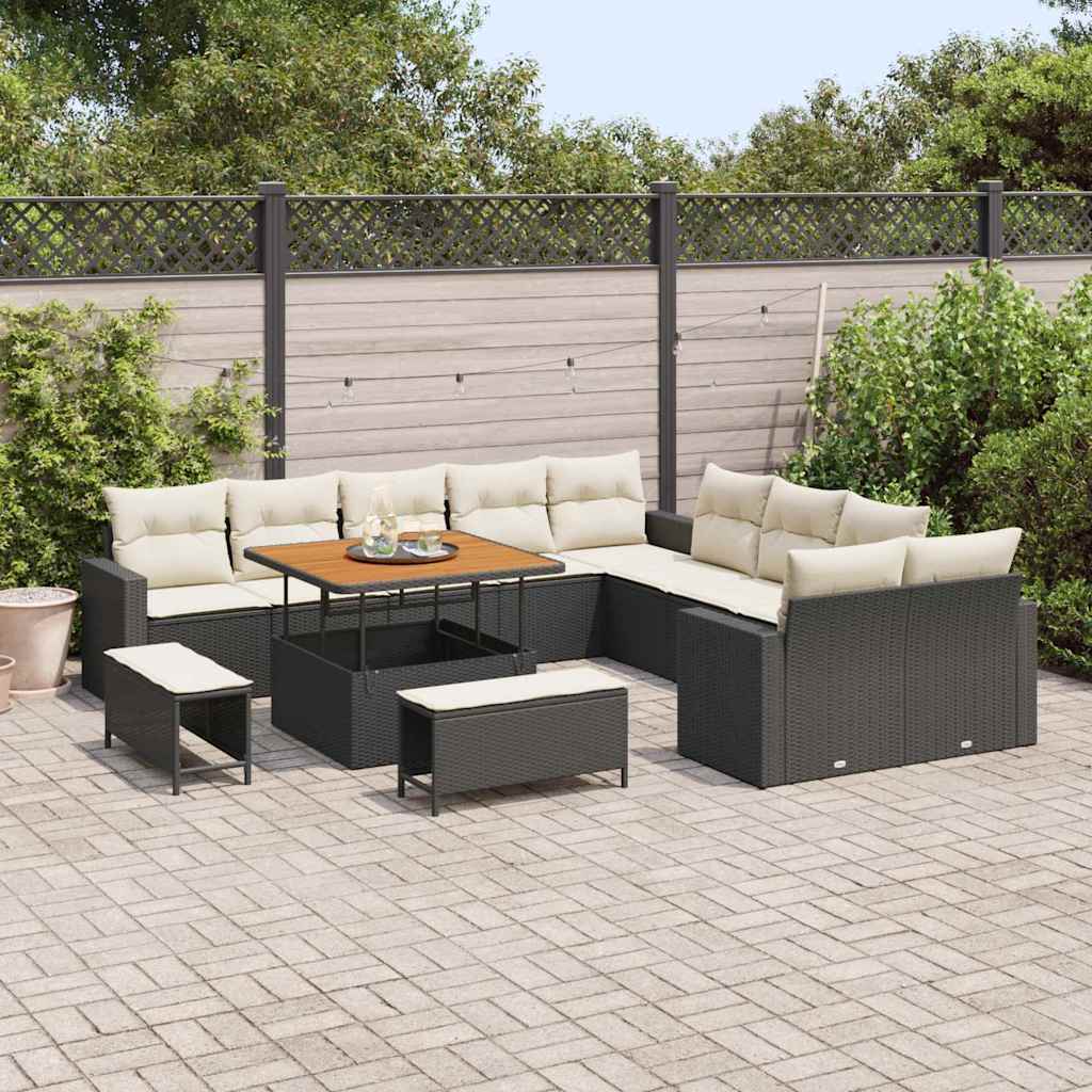 Set Divano da Giardino 17 pcs Nero e Crema polyrattan | homemem39