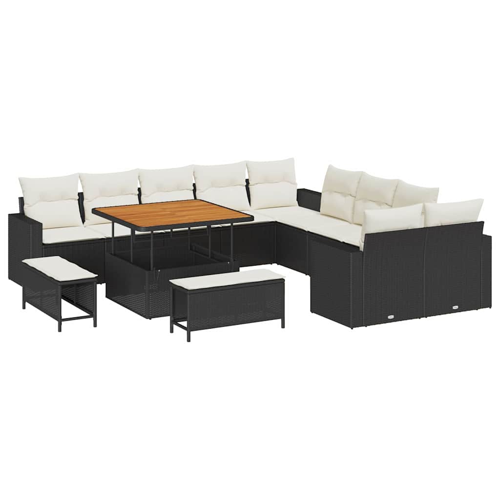Set Divano da Giardino 17 pcs Nero e Crema polyrattan | homemem39