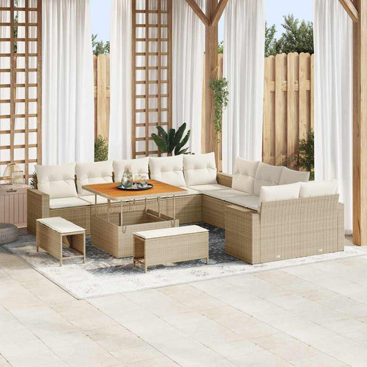 Set Divano da Giardino 13 pcs beige e panna 100 x 100 x 71 cm