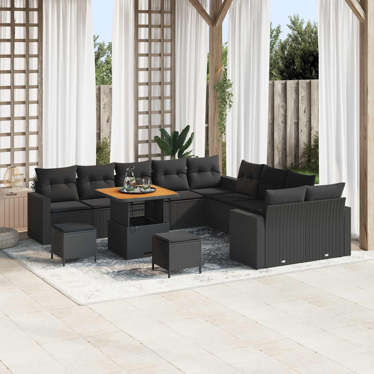 Set Divano da Giardino 17 pz 10-Numero di posti Nero polyrattan