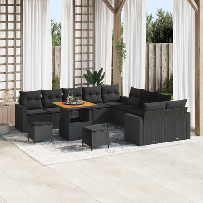 Set Divano da Giardino 17 pz 10-Numero di posti Nero polyrattan