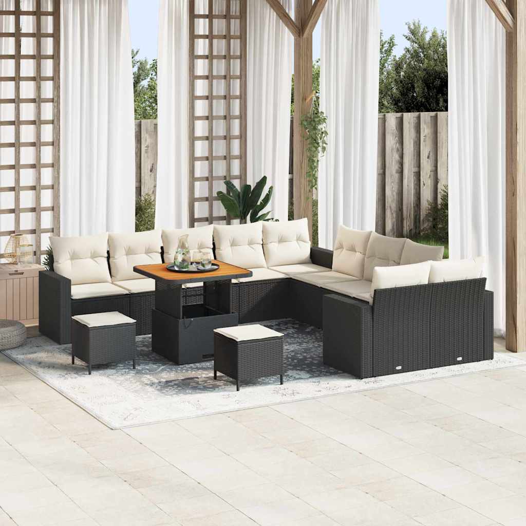 Set Divano da Giardino 17 pz 10-Numero di posti Nero e Crema