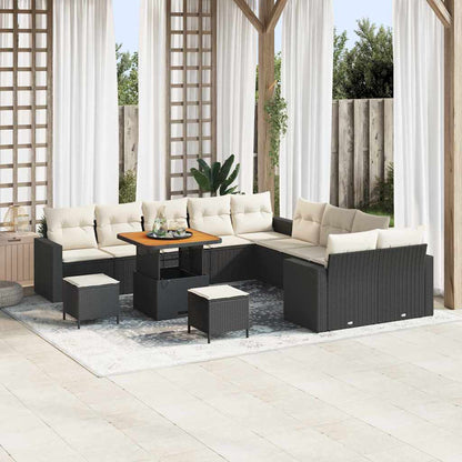 Set Divano da Giardino 17 pz 10-Numero di posti Nero e Crema