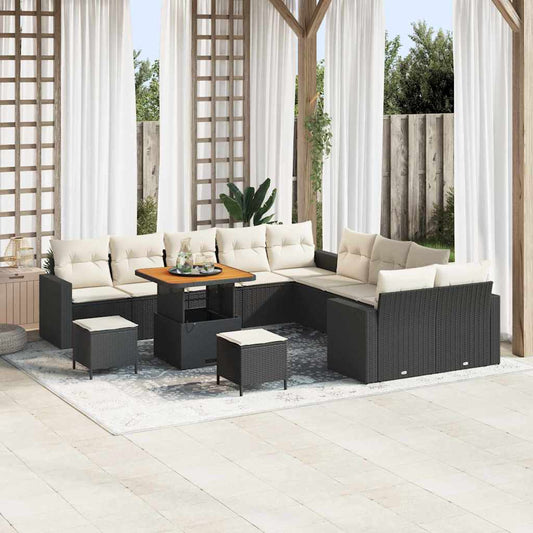 Set Divano da Giardino 17 pcs Nero e Crema polyrattan