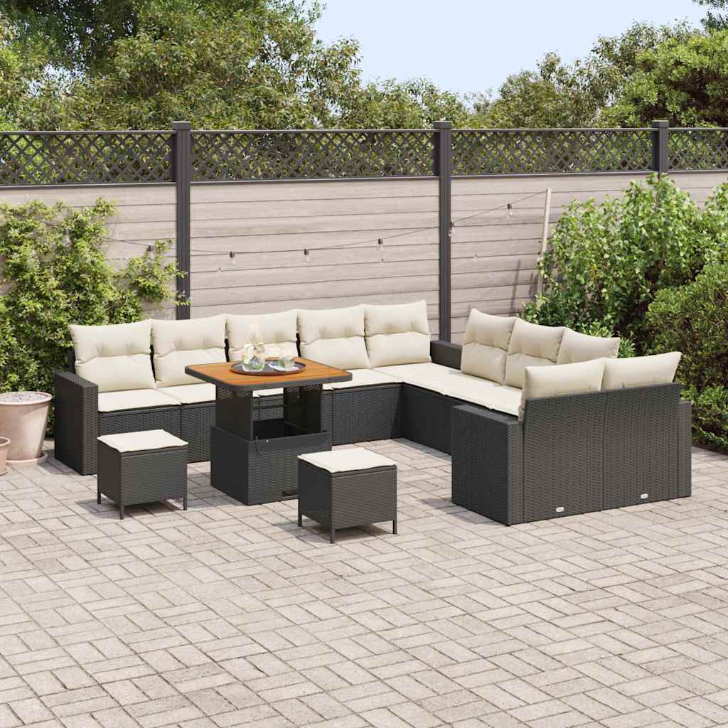 Set Divano da Giardino 17 pz 10-Numero di posti Nero e Crema