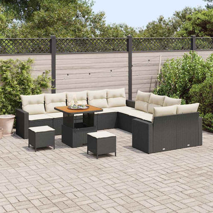 Set Divano da Giardino 17 pz 10-Numero di posti Nero e Crema