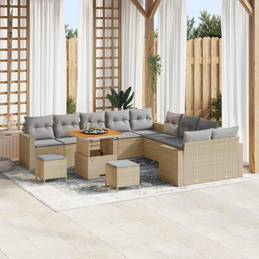 Set Divano da Giardino 17 pcs Beige e Grigio Chiaro polyrattan