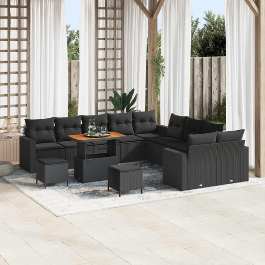 Set Divano da Giardino con cuscino 17 pcs Nero polyrattan