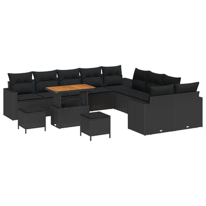 Set Divano da Giardino 17 pz 10-Numero di posti Nero polyrattan