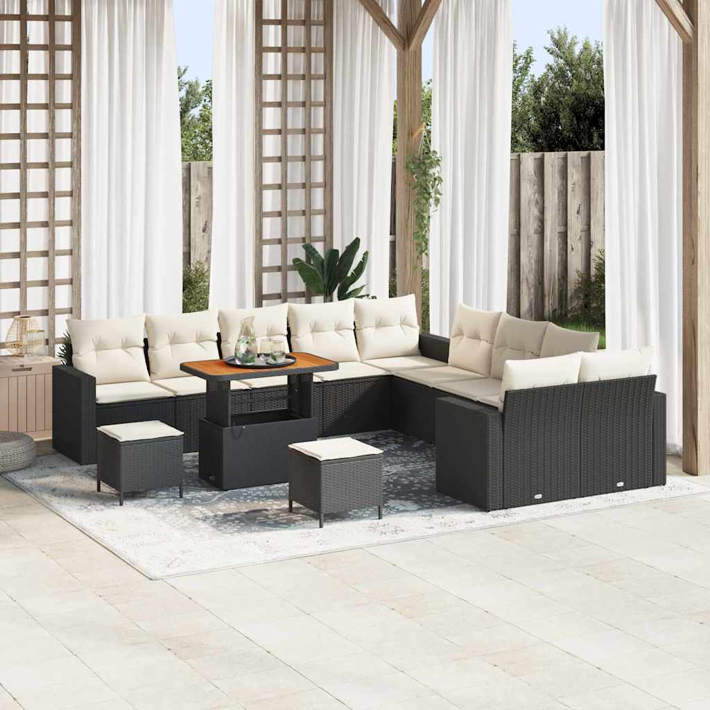 Set Divano da Giardino 17 pcs Nero e Crema polyrattan | homemem39