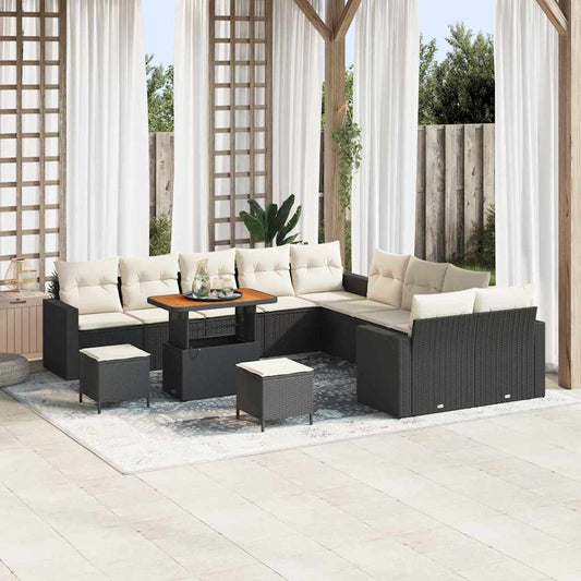 Set Divano da Giardino 17 pcs Nero e Crema polyrattan