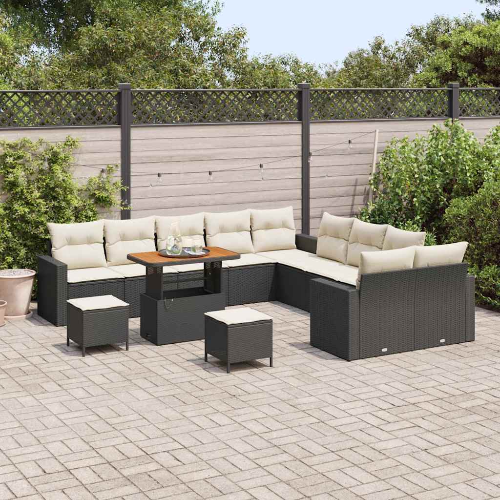 Set Divano da Giardino 17 pcs Nero e Crema polyrattan | homemem39