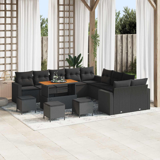 Set Divano da Giardino con cuscino 18 pcs Nero polyrattan