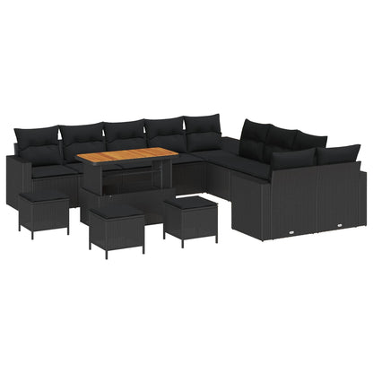 Set Divano da Giardino 18 pz 11-Numero di posti Nero polyrattan