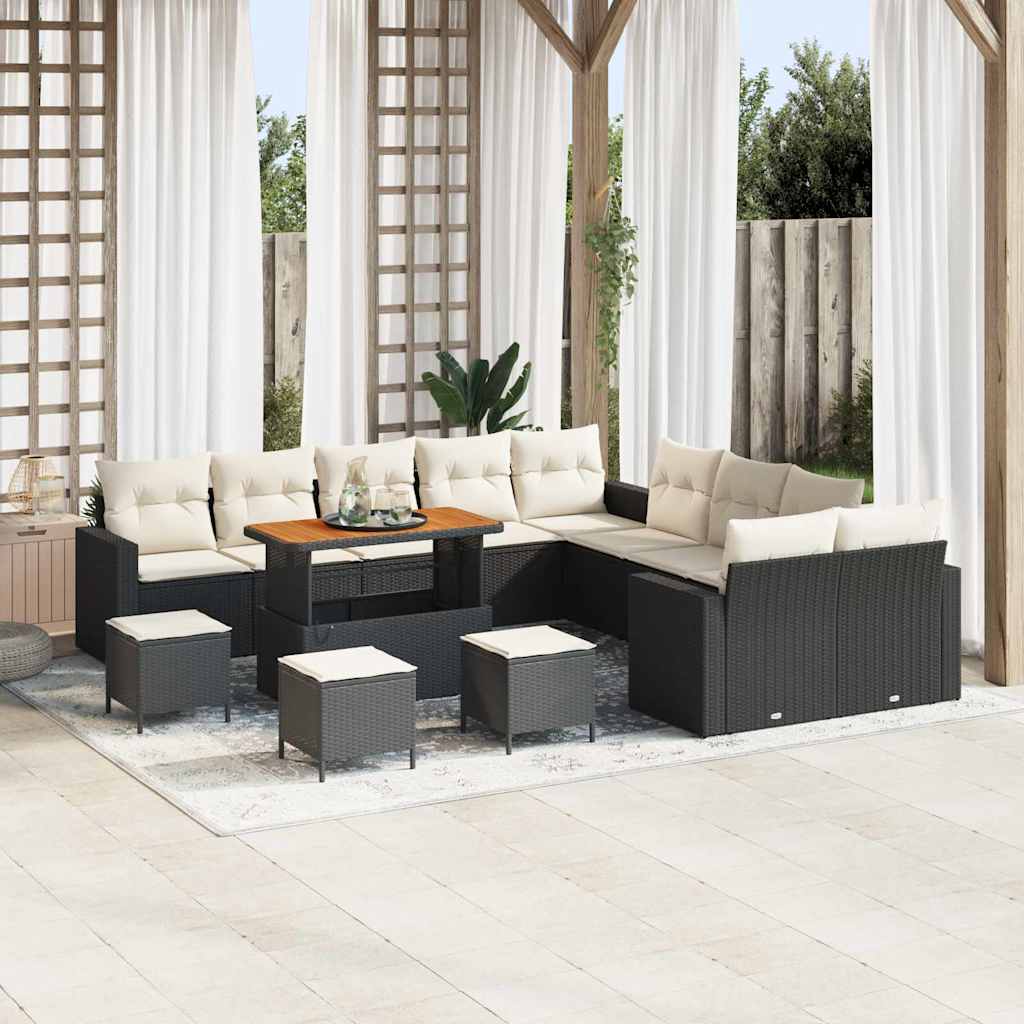 Set Divano da Giardino 18 pcs Nero e Crema polyrattan | homemem39