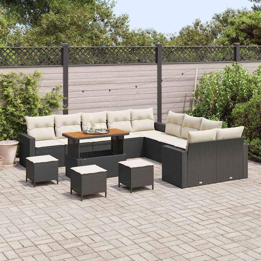 Set Divano da Giardino 18 pcs Nero e Crema polyrattan | homemem39