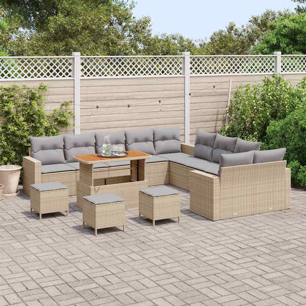 Set Divano da Giardino 18 pcs Beige e Grigio Chiaro polyrattan | homemem39