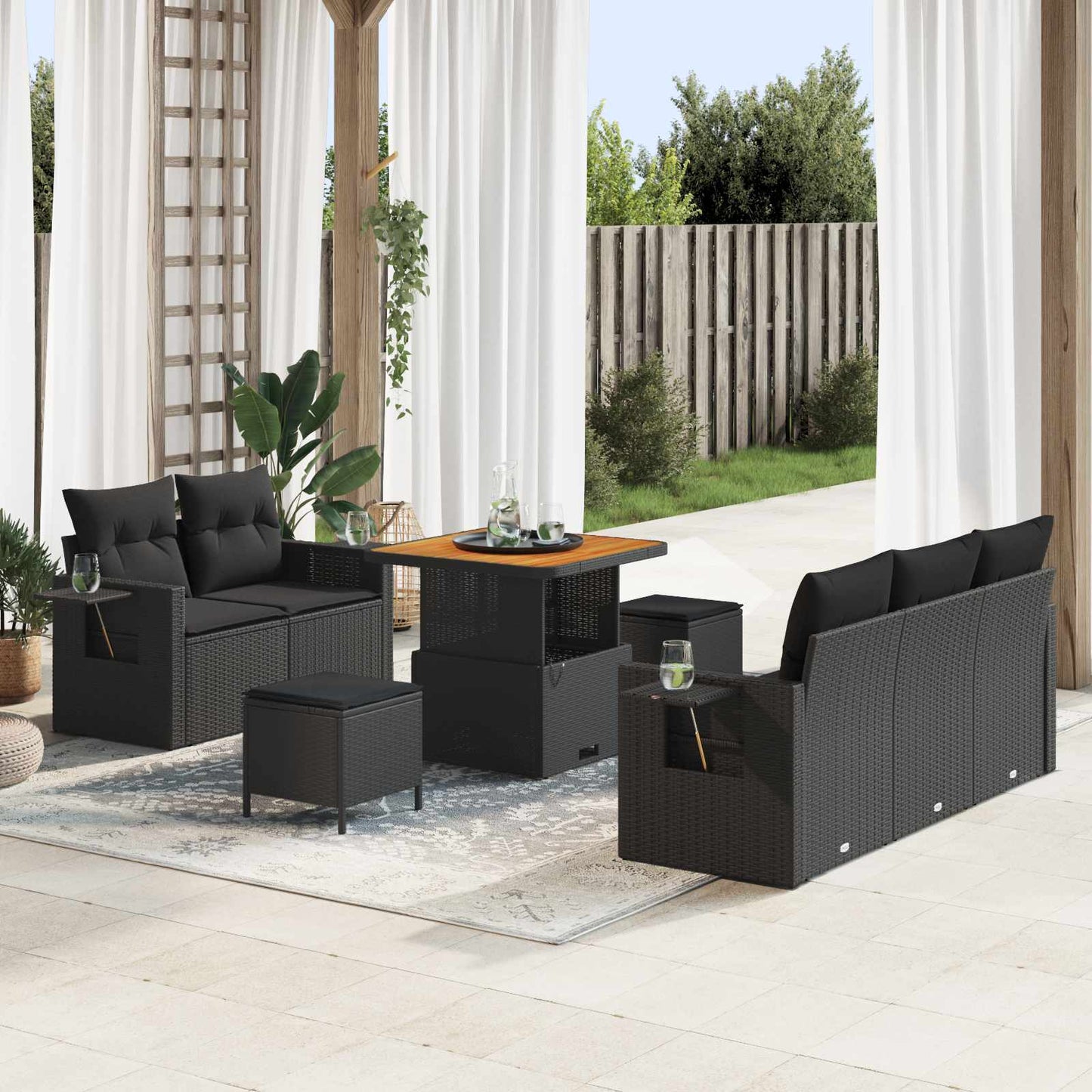 Set Divano da Giardino 10 pz 7-Numero di posti Nero polyrattan