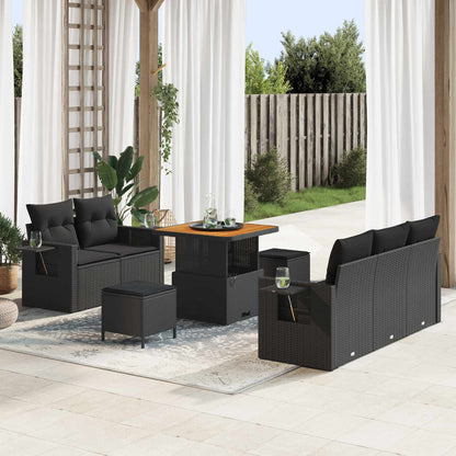 Set Divano da Giardino 10 pz 7-Numero di posti Nero polyrattan