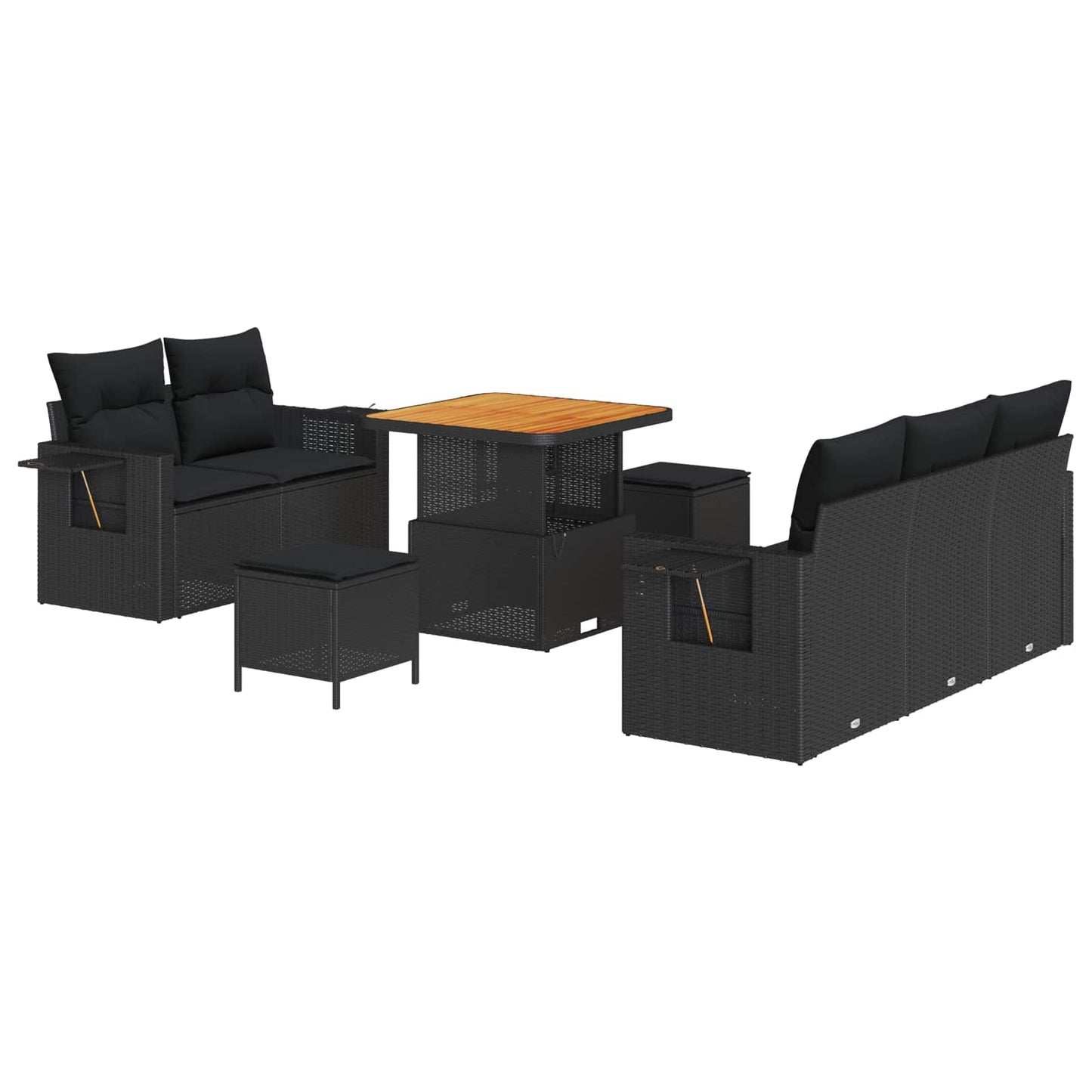 Set Divano da Giardino 10 pz 7-Numero di posti Nero polyrattan